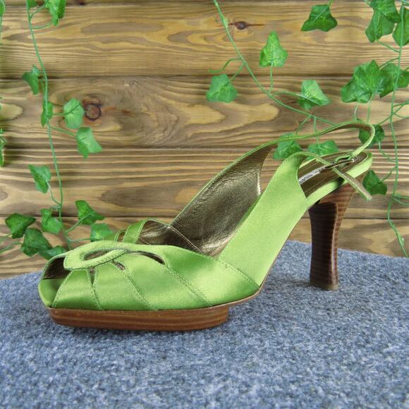 Via Spiga Women's Peep Toe Slingback Green Synthetic Pump 9.5 Gently Used 2025 - Picture 1 of 7